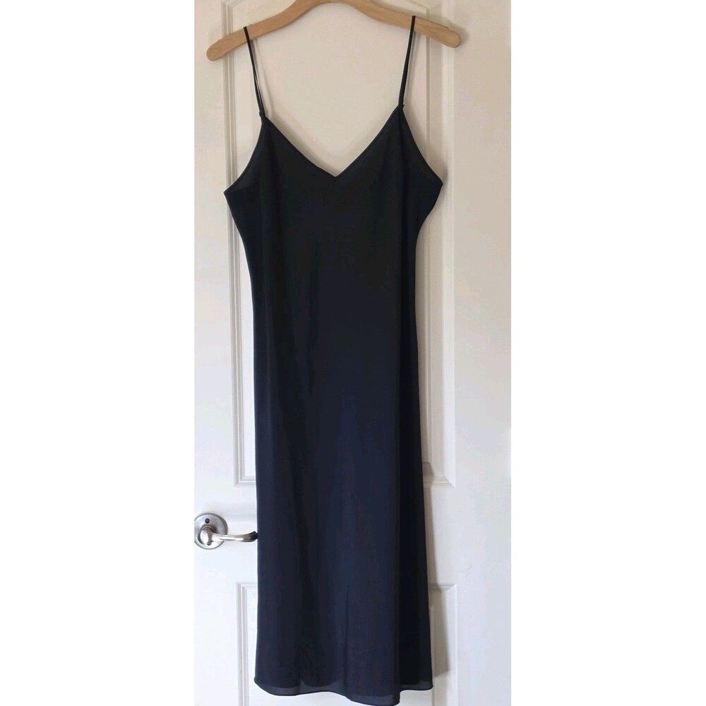 Polo Ralph Lauren Navy Midi Slip Dress Womens 14 Satin Minimal Elegant Evening - Picture 2 of 10
